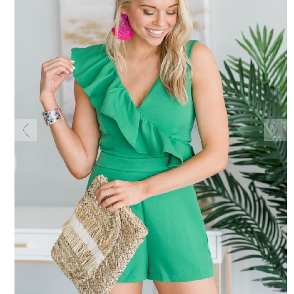 Green Ruffled Romper - Picture 2 of 3